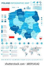 Poland infographic map and flag - vector illustration