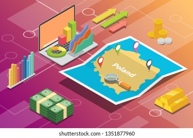 poland isometric business economy growth country with map and finance condition - vector