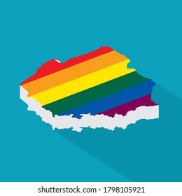 Mapa isométrico polaco con patrón de bandera LGBT- ilustración vectorial
