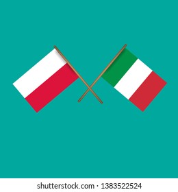 Poland and Italy crossed flags.Language learning or travel concept