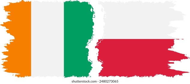 Poland and Ivory Coast grunge flags connection, vector