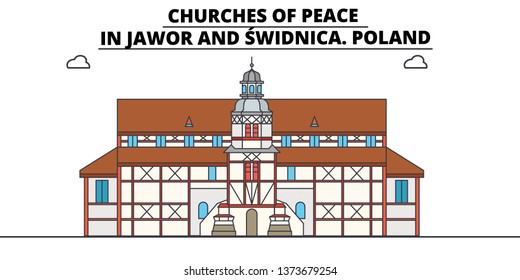 Poland , Jawor And Swidnica, Churches Of Peace ,  travel skyline vector illustration. 