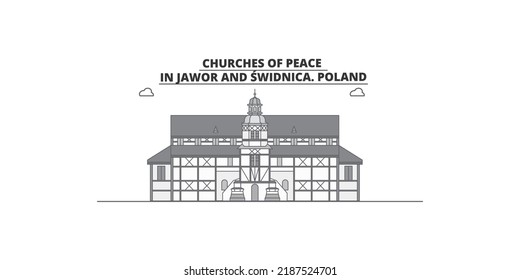 Poland, Jawor And Swidnica, Churches Of Peace city skyline isolated vector illustration, icons