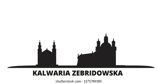 Poland, Kalwaria Zebrzydowska city skyline isolated vector illustration. Poland, Kalwaria Zebrzydowska travel black cityscape