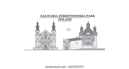 Poland, Kalwaria Zebrzydowska city skyline isolated vector illustration, icons