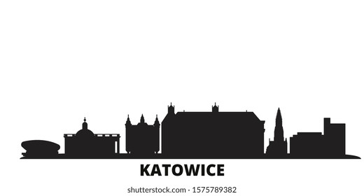Poland, Katowice city skyline isolated vector illustration. Poland, Katowice travel black cityscape