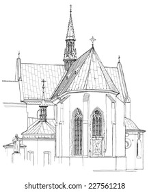 Poland. Krakow. Church. Vector Sketch