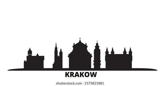 Poland, Krakow city skyline isolated vector illustration. Poland, Krakow travel black cityscape