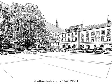 Poland. Krakow. Hand drawn sketch. City vector illustration