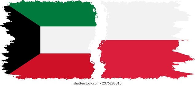 Poland and Kuwait grunge flags connection, vector