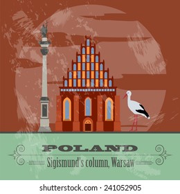 Poland landmarks. Retro styled image. Vector illustration