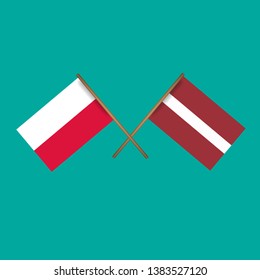 Poland and Latvia crossed flags.Language learning or travel concept