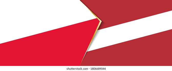 Polen und Lettland, zwei Vektorfahnen, Symbol für Beziehung oder Konfrontation.