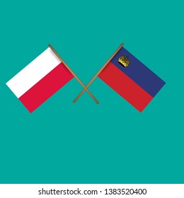 Poland and Liechtenstein crossed flags.Language learning or travel concept