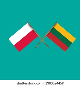 Poland and Lithuania crossed flags.Language learning or travel concept