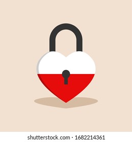 Poland Lockdown Love Symbol. Coronavirus Pandemic Puts Poland On Lockdown With Isolated Background.