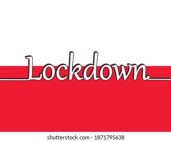 El bloqueo de Polonia impide la propagación o el brote de coronavirus. Ilustración vectorial. Dibujo continuo de una línea - Grabación de bloqueo en la bandera de Polonia.