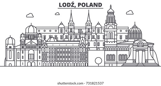 Poland, Lodz architecture line skyline illustration. Linear vector cityscape with famous landmarks, city sights, design icons. Landscape wtih editable strokes