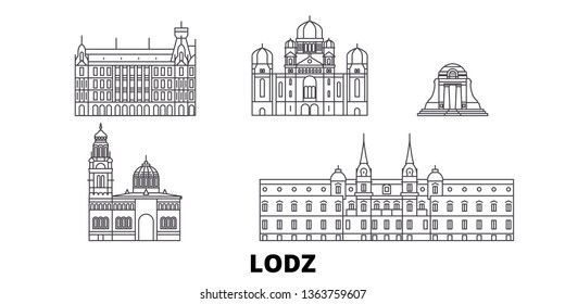 Poland, Lodz line travel skyline set. Poland, Lodz outline city vector illustration, symbol, travel sights, landmarks.