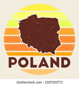 Poland logo. Sign with the map of the country and colored stripes, vector illustration. Can be used as insignia, logotype, label, sticker, or badge of Poland.