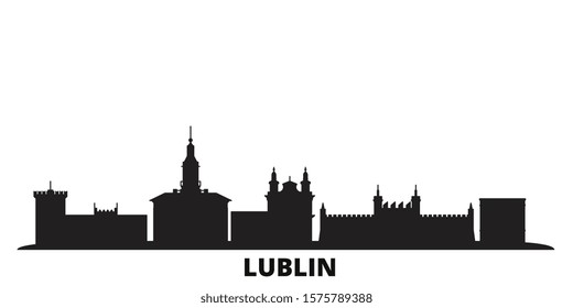 Poland, Lublin city skyline isolated vector illustration. Poland, Lublin travel black cityscape
