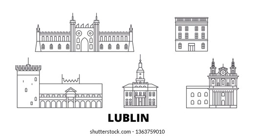 Poland, Lublin line travel skyline set. Poland, Lublin outline city vector illustration, symbol, travel sights, landmarks.