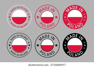 Poland Made in Stamp in circle with flag Vector template on white background