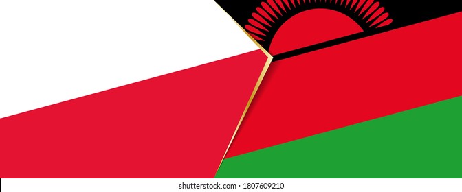 Poland and Malawi flags, two vector flags symbol of relationship or confrontation.