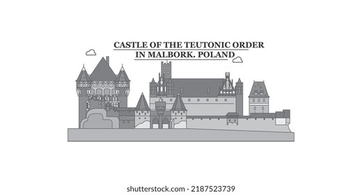 Poland, Malbork city skyline isolated vector illustration, icons