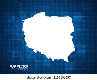 Poland Map With Abstract Blue Background Technology Pixel Board Texture.