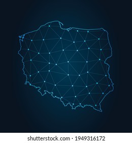 poland Map Abstract mash line and point scales on dark background. Wire Frame 3D mesh polygonal network line.