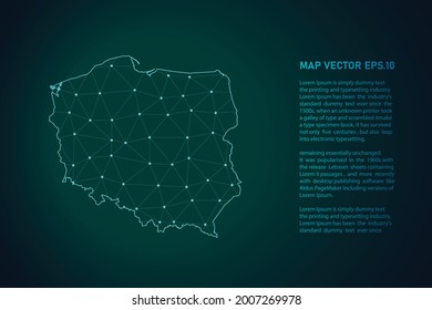mapa de polonia. Resumen de la línea de purga y las escalas de puntos en el fondo oscuro. Línea de red poligonal de malla 3D, esfera de diseño, punto y estructura. Ilustración vectorial eps 10.