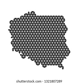 Poland map abstract schematic from black triangles repeating pattern geometric background with nodes. Vector illustration.