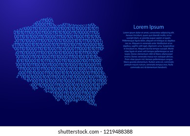 Poland map abstract schematic from blue ones and zeros binary digital code with space stars for banner, poster, greeting card. Vector illustration.