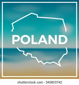 Polonia mapa con el telón de fondo de playa y mar tropical con sol brillante. Vector EPS10