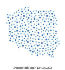 Poland map background with blue stars of different sizes vector illustration eps
