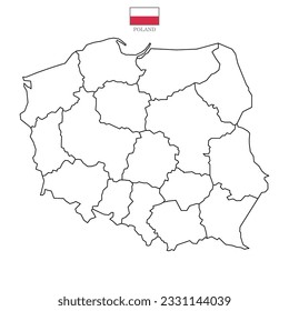 Polonia mapea el fondo con los estados. Mapa polaco aislado en fondo blanco con bandera. Mapa de ilustración de vector europa