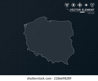 Poland Map Of Black Digital Frame HUD, GUI, UI Interface Technology Radar Vector.