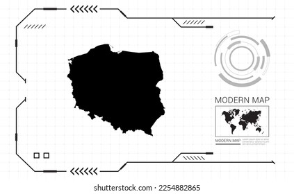 Poland map of black digital frame HUD, GUI, UI interface technology radar vector.