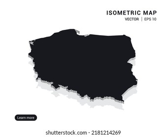 Polen Karte schwarz auf weißem Hintergrund mit 3D-isometrischer Vektorgrafik