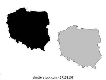 Poland map. Black and white. Mercator projection.