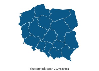 Poland Map blue Color on White Backgound