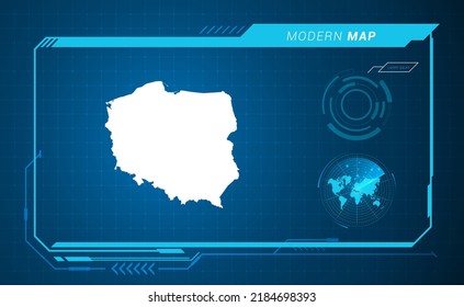 Poland Map Of Blue Digital Frame HUD, GUI, UI Interface Technology Radar Vector.