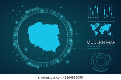 Mapa de Polonia del marco digital azul Futuritic Sci Fi Modern User vector HUD, GUI, interfaz de interfaz de usuario.