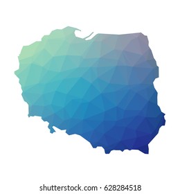 Poland map - blue geometric rumpled triangular low poly style gradient graphic background , polygonal design for your . Vector illustration eps 10.