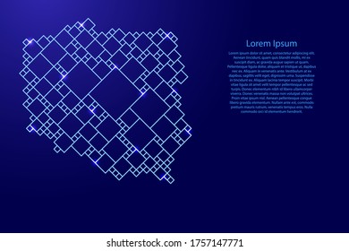 Poland map from blue pattern from a grid of squares of different sizes and glowing space stars. Vector illustration.