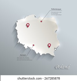 Poland map blue white card paper 3D vector