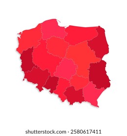Poland map with border highlighted regions, states, isolated on white background. Template map of Poland. Detailed vector illustration.