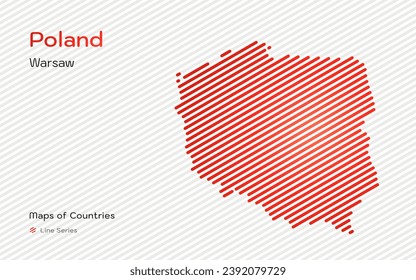 Poland Map with a capital of Warsaw Shown in a Line Pattern