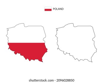 Polen Karte Stadt Vektor geteilt durch Umriss Einfachheit Stil. Haben Sie 2 Versionen, schwarze, dünne Linie Version und Farbe der Landesflagge-Version. Beide Karten waren auf weißem Hintergrund.